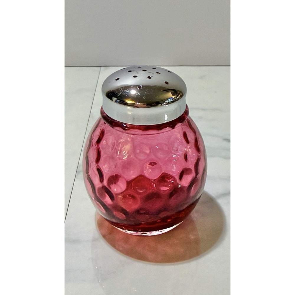 Vintage Fenton Cranberry Glass Polka Dot Shaker Coin Dot Pattern 1955